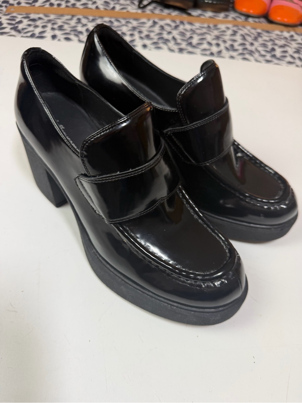 Jeffrey Campbell Black Patent Leather Plain Jane Platform Loafers Heels Size 8 - Picture 7 of 15